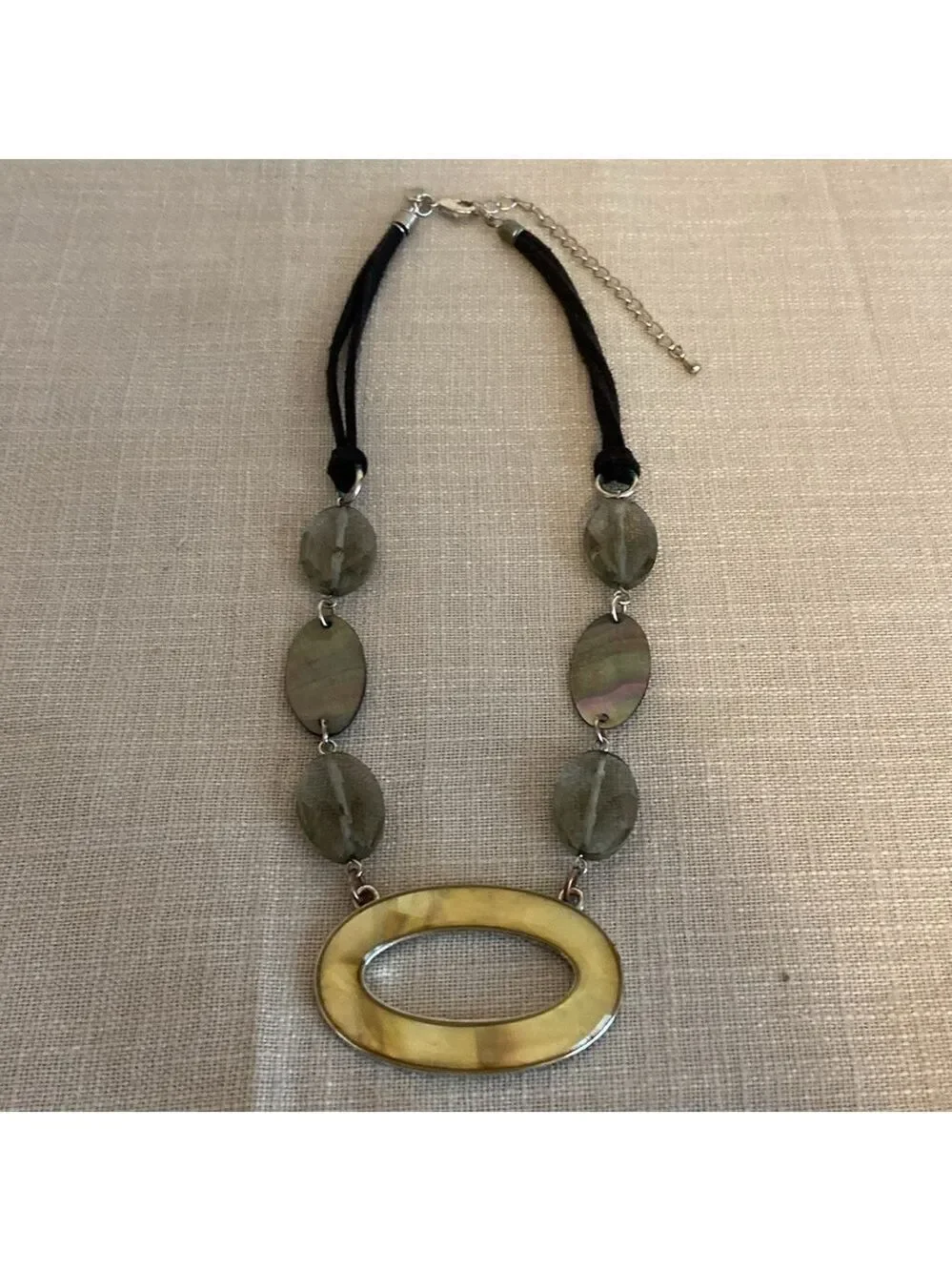 Lia Sophia Aspen Necklace Mother of Pearl Suede Cord Silver Tone 16